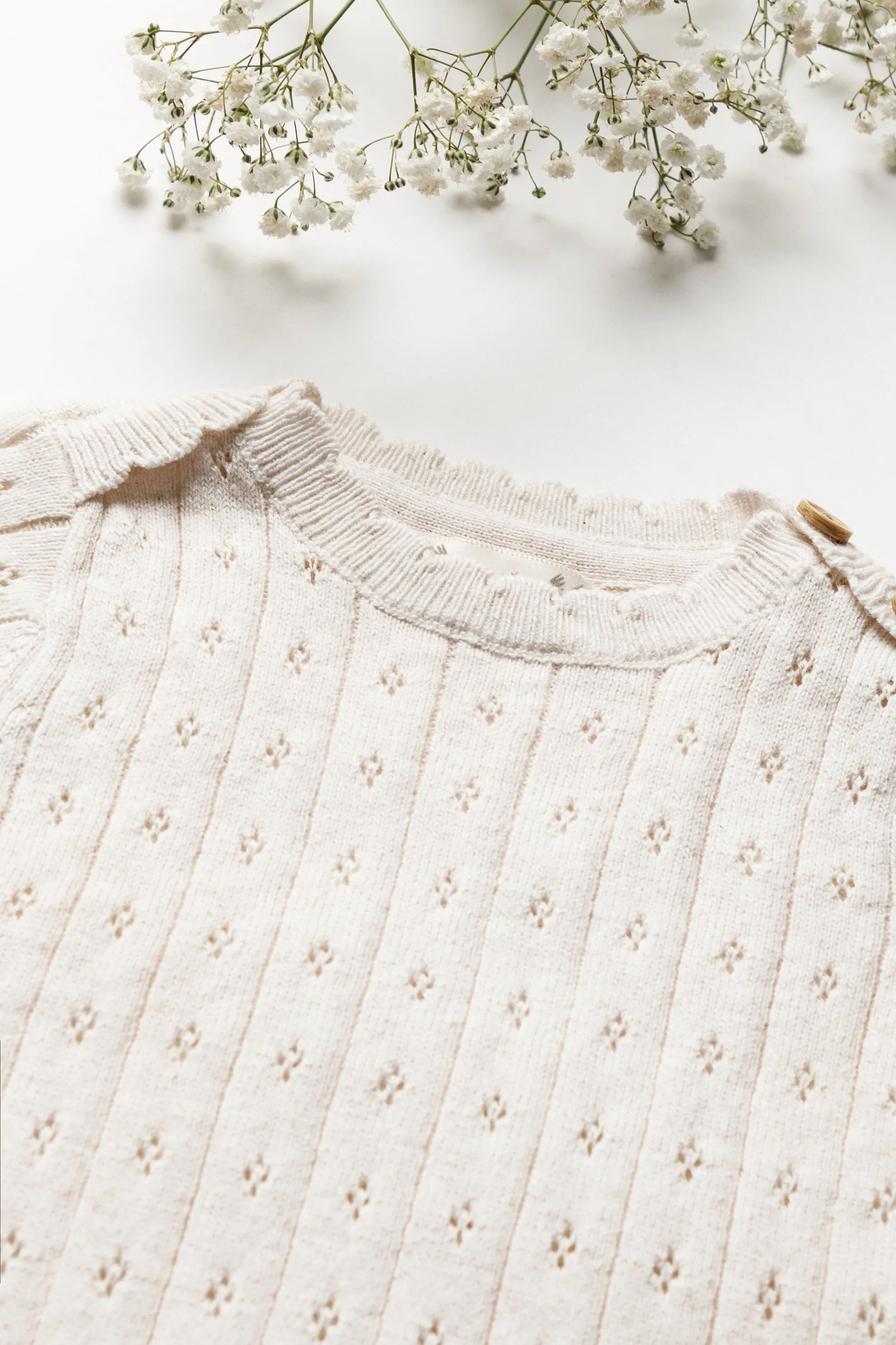 Organic Cotton Pointelle Knit Baby Bodysuit - Oat
