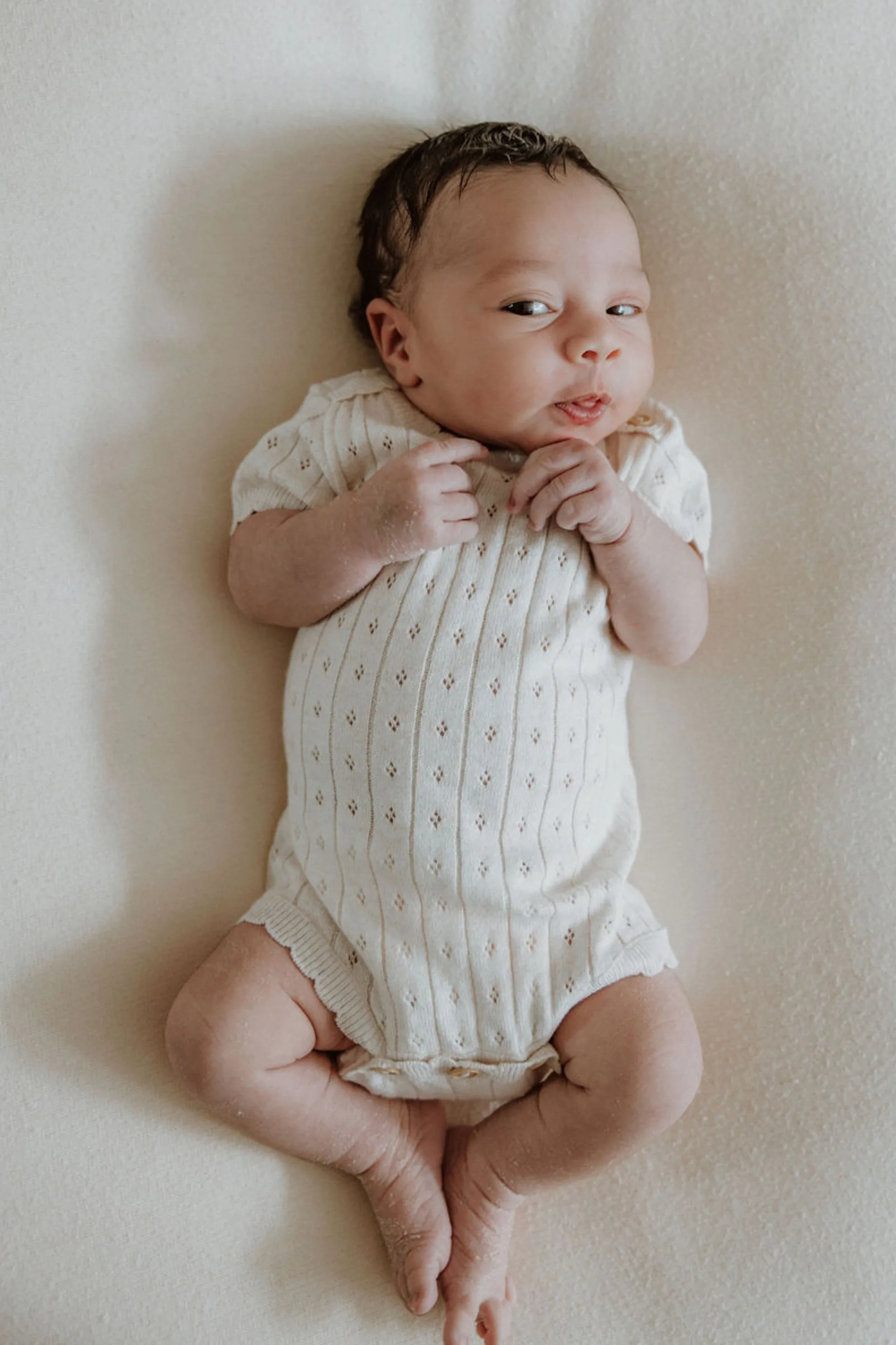 Organic Cotton Pointelle Knit Baby Bodysuit - Oat