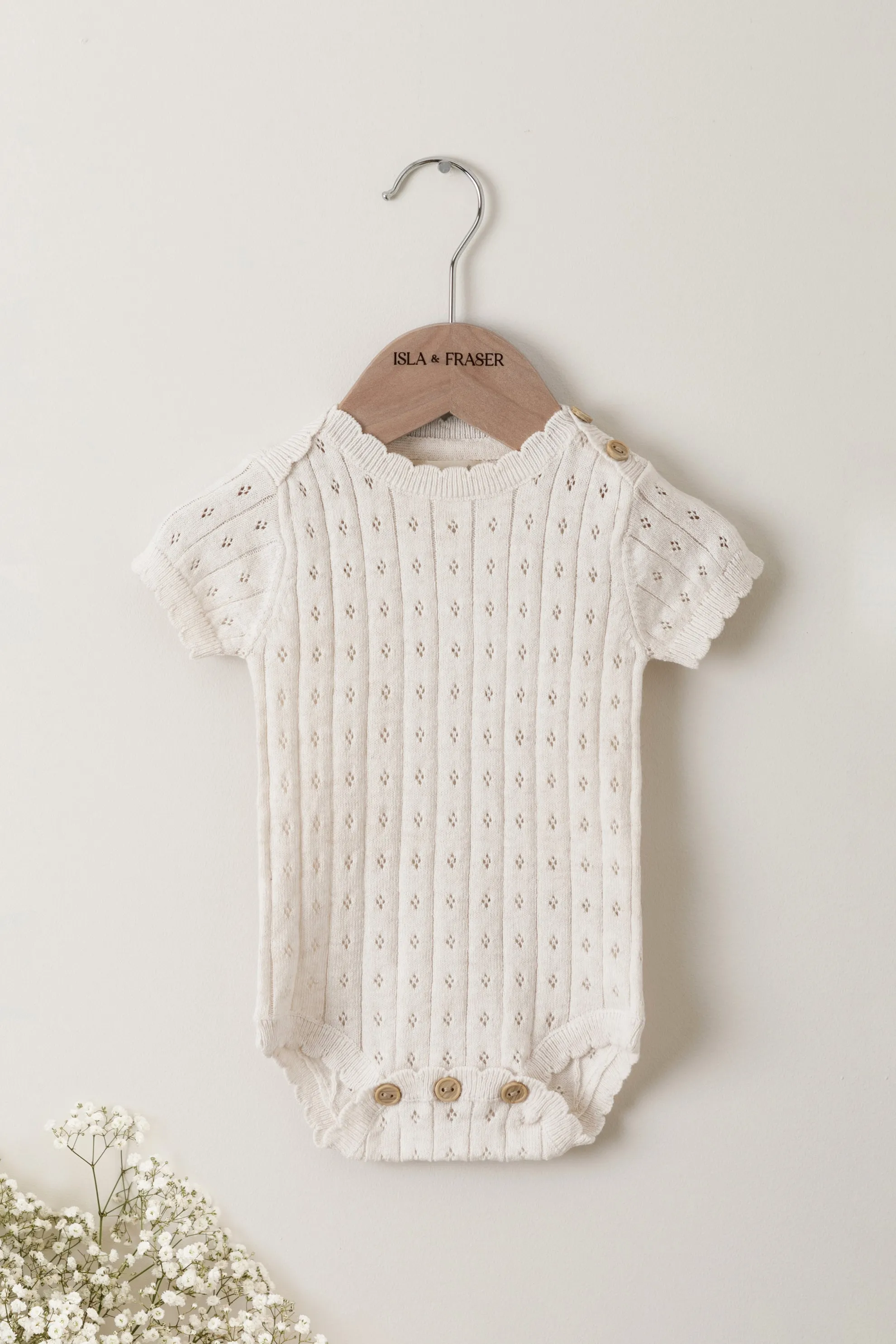 Organic Cotton Pointelle Knit Baby Bodysuit - Oat