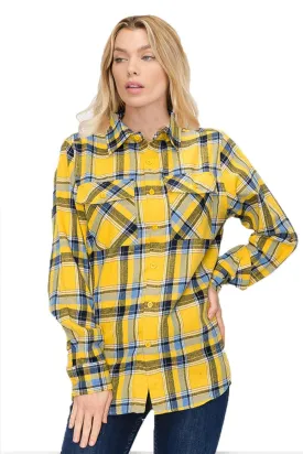 Oversize Boyfriend Plaid Checkered Flannel Yellow