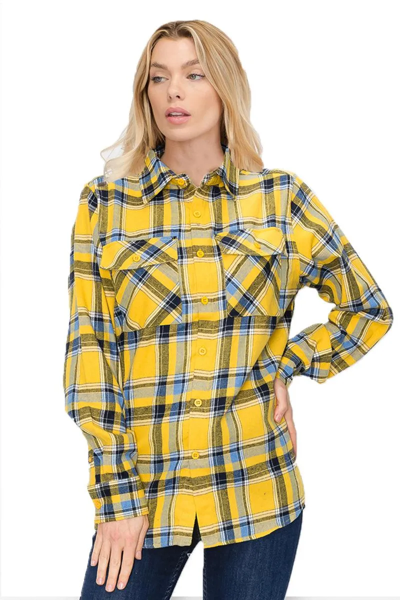 Oversize Boyfriend Plaid Checkered Flannel Yellow