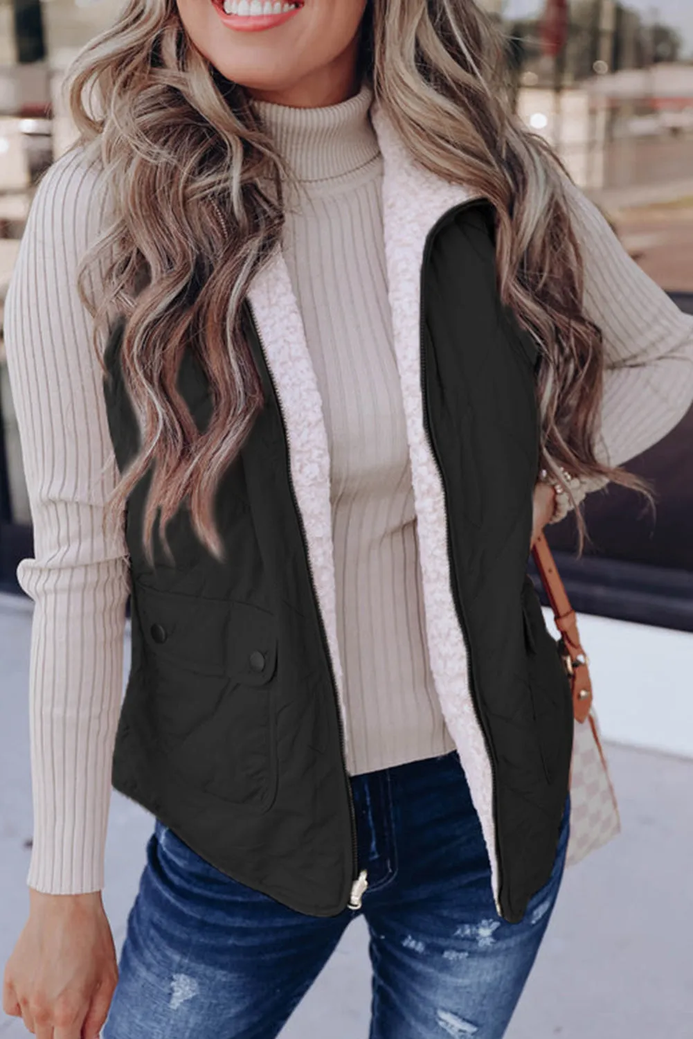 Pink Fleece Lined Quilted Vest Coats