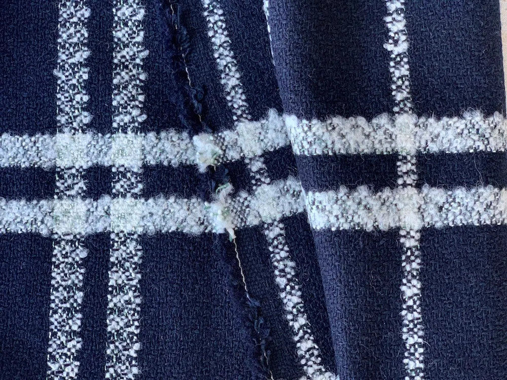 Plaid Vivid Navy & White Wool Blend Bouclé (Made in Italy)