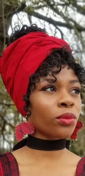 Red Cotton head wrap with Black Trim-DPBLKP7H