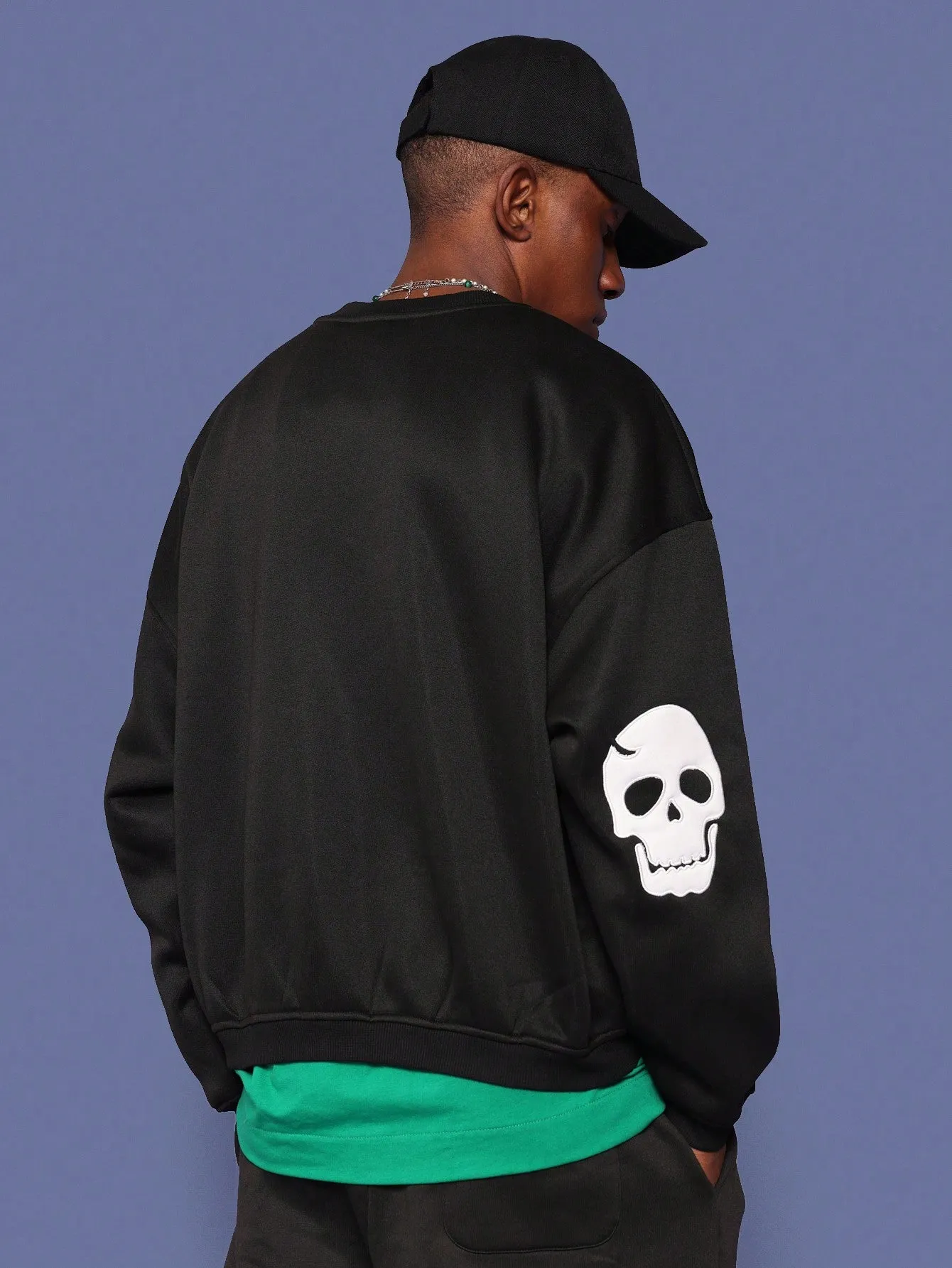 Regular Fit Crew Neck Sweatshirt With Skull Graphic Print