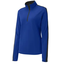 Sport-Tek Women's True Royal/Black Sport-Wick Textured Colorblock Quarter Zip Pullover