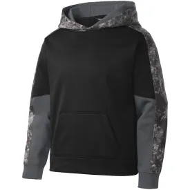 Sport-Tek Youth Black/Black Sport-Wick Mineral Freeze Fleece Colorblock Hooded Pullover