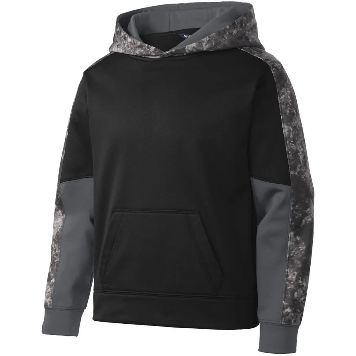 Sport-Tek Youth Black/Black Sport-Wick Mineral Freeze Fleece Colorblock Hooded Pullover