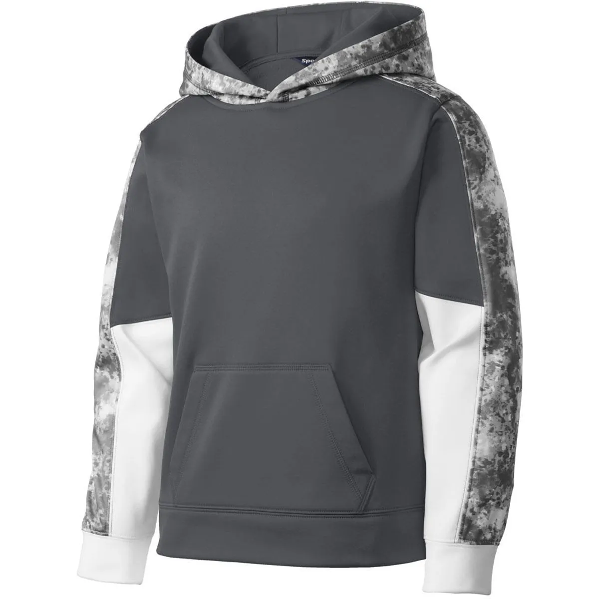 Sport-Tek Youth Dark Smoke Grey/Dark Smoke Grey Sport-Wick Mineral Freeze Fleece Colorblock Hooded Pullover