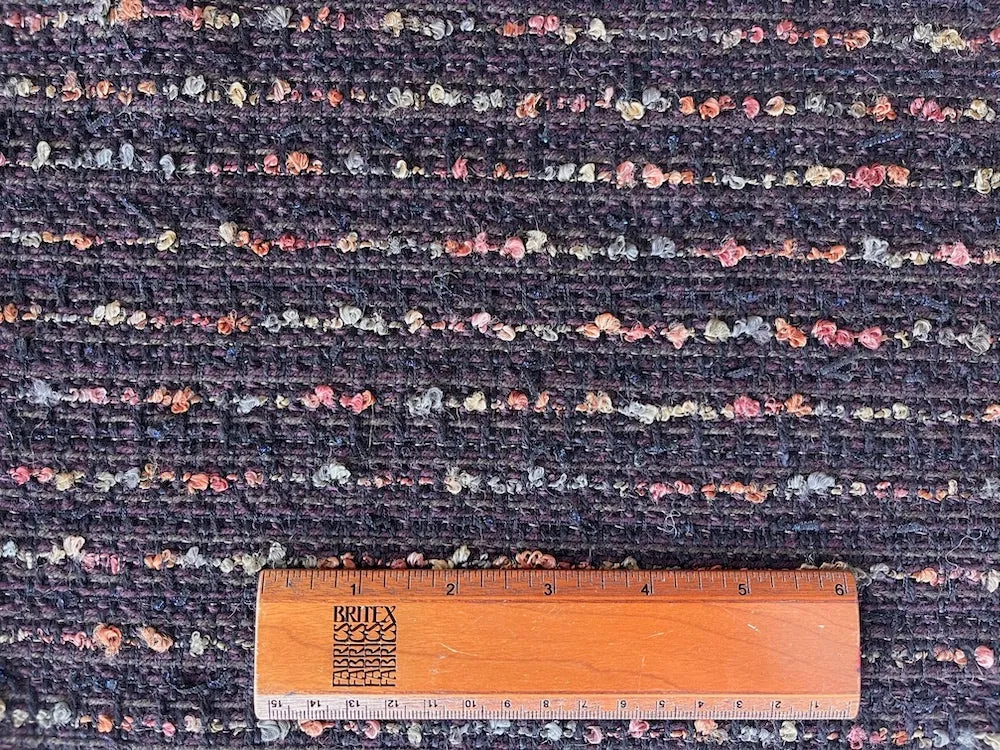 Striped Autumnal Raisin & Soft Black Wool Blend Bouclé (Made in Italy)