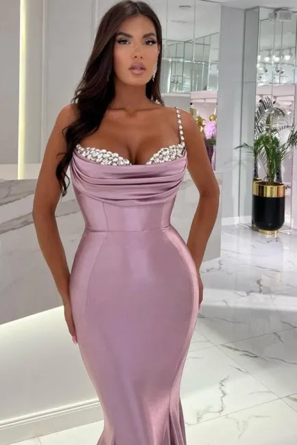 Suzhoufashion Mermaid Wisteria Ruffles Spaghetti Straps Long Sweetheart Stain Sleeveless Prom Dresses with Beadings