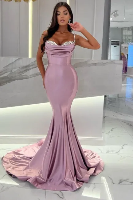 Suzhoufashion Mermaid Wisteria Ruffles Spaghetti Straps Long Sweetheart Stain Sleeveless Prom Dresses with Beadings