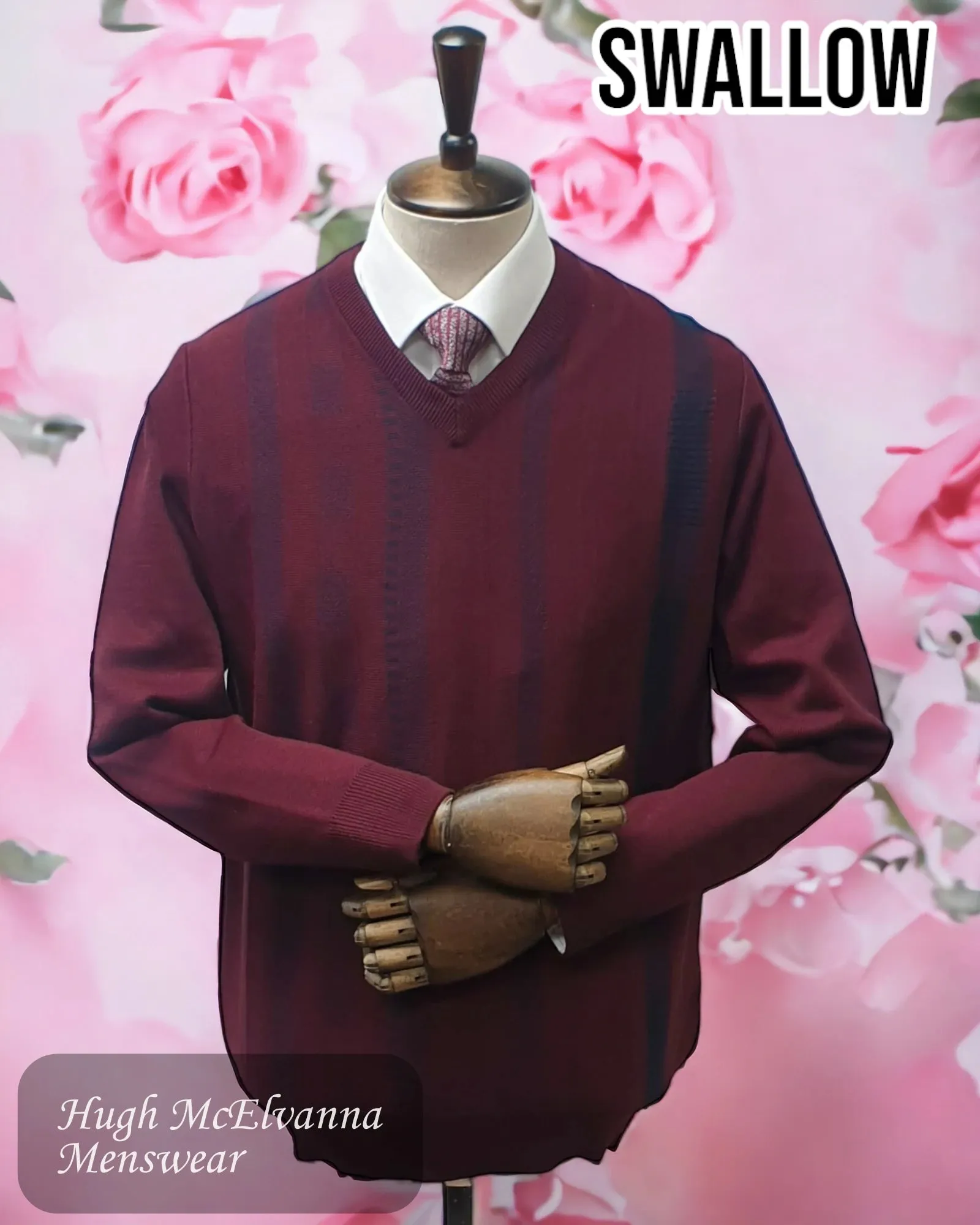 Swallow V-Neck Wine Sweater