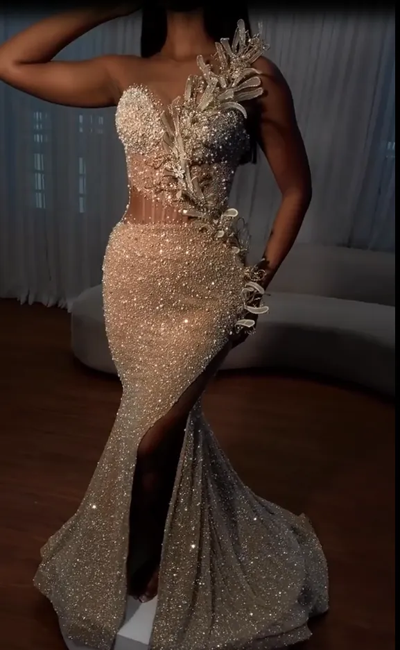 Sweetheart Mermaid Sequins Formal Dresses Long With Slit