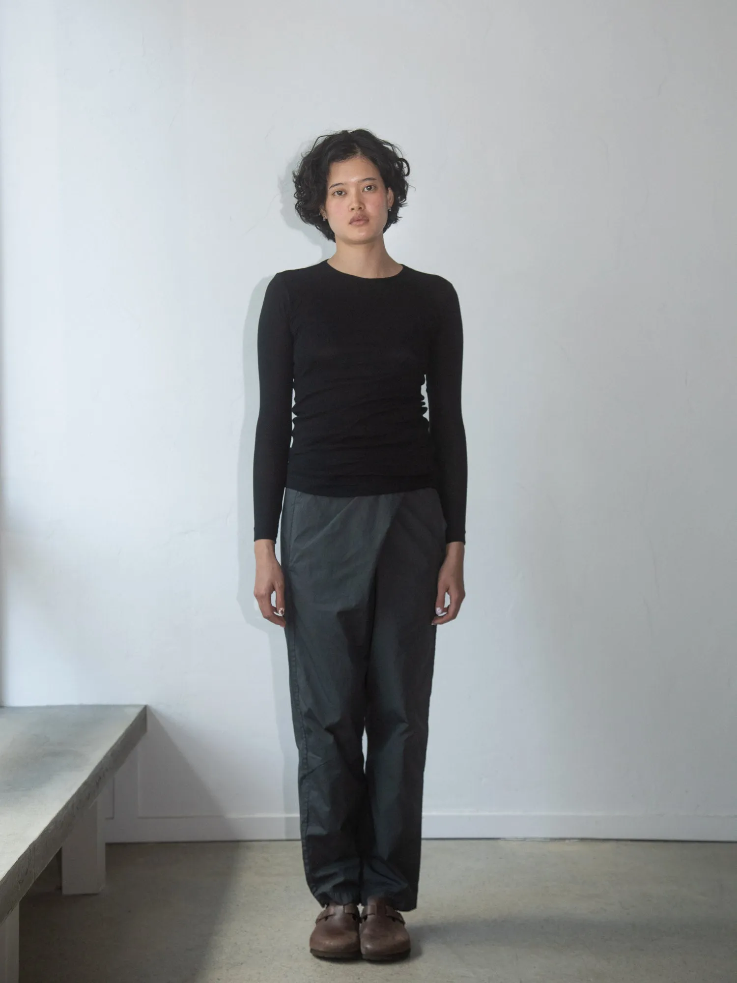 Thin Cotton Crewneck Shirt - Black