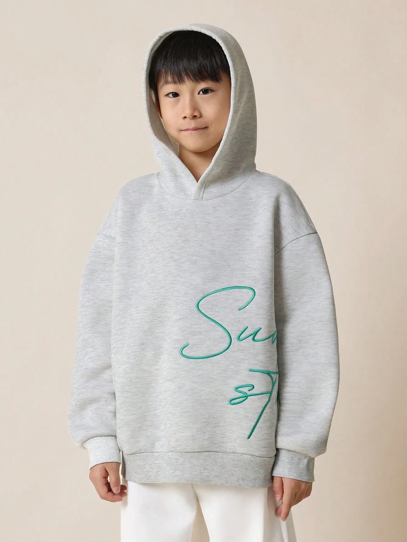 Tween Boys Regular Fit Overhead Essential Hoodie With Large Embroidery
