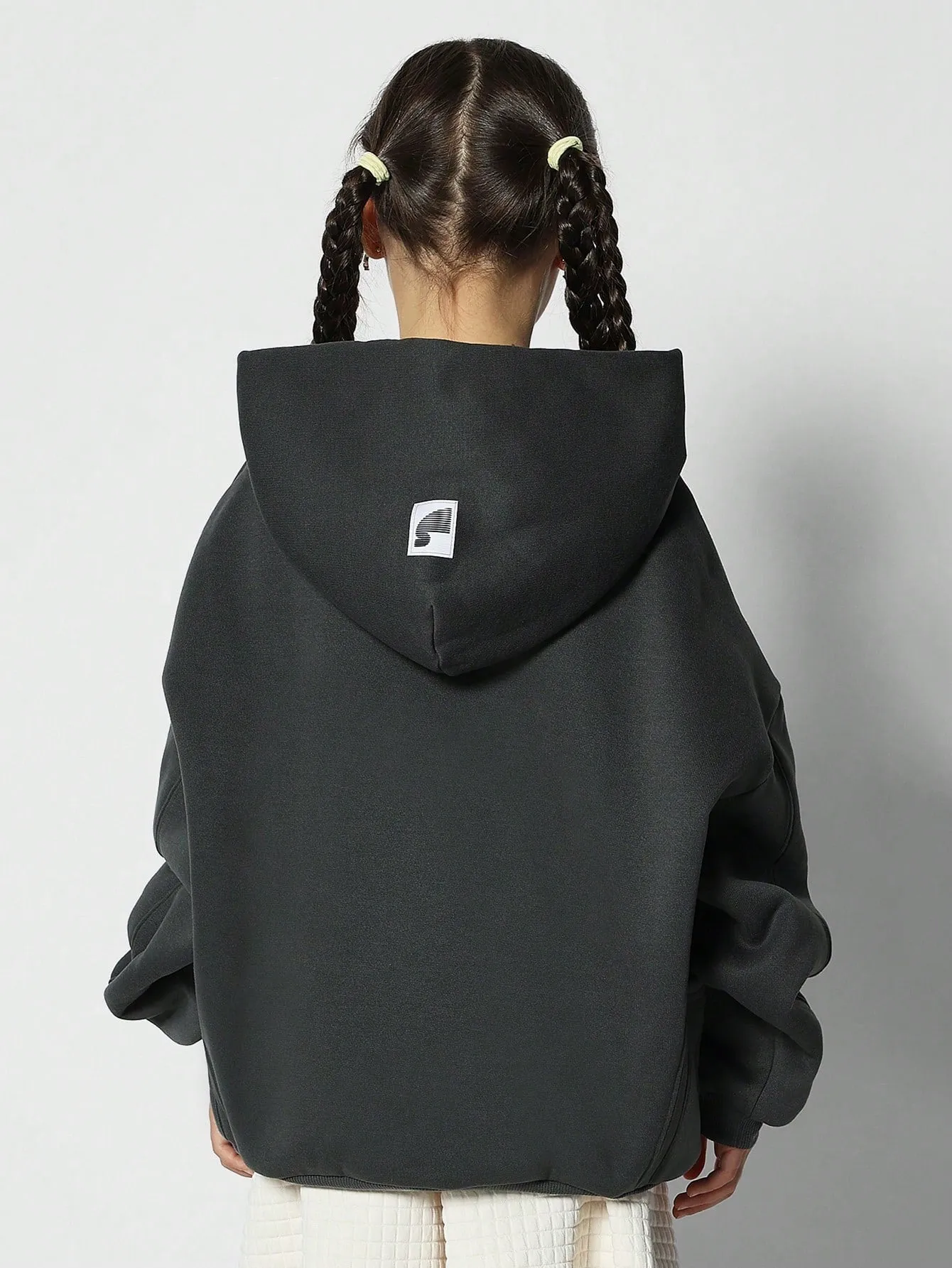 Tween Girls Oversized Overhead Carpenter Hoodie With Front Graphic Print