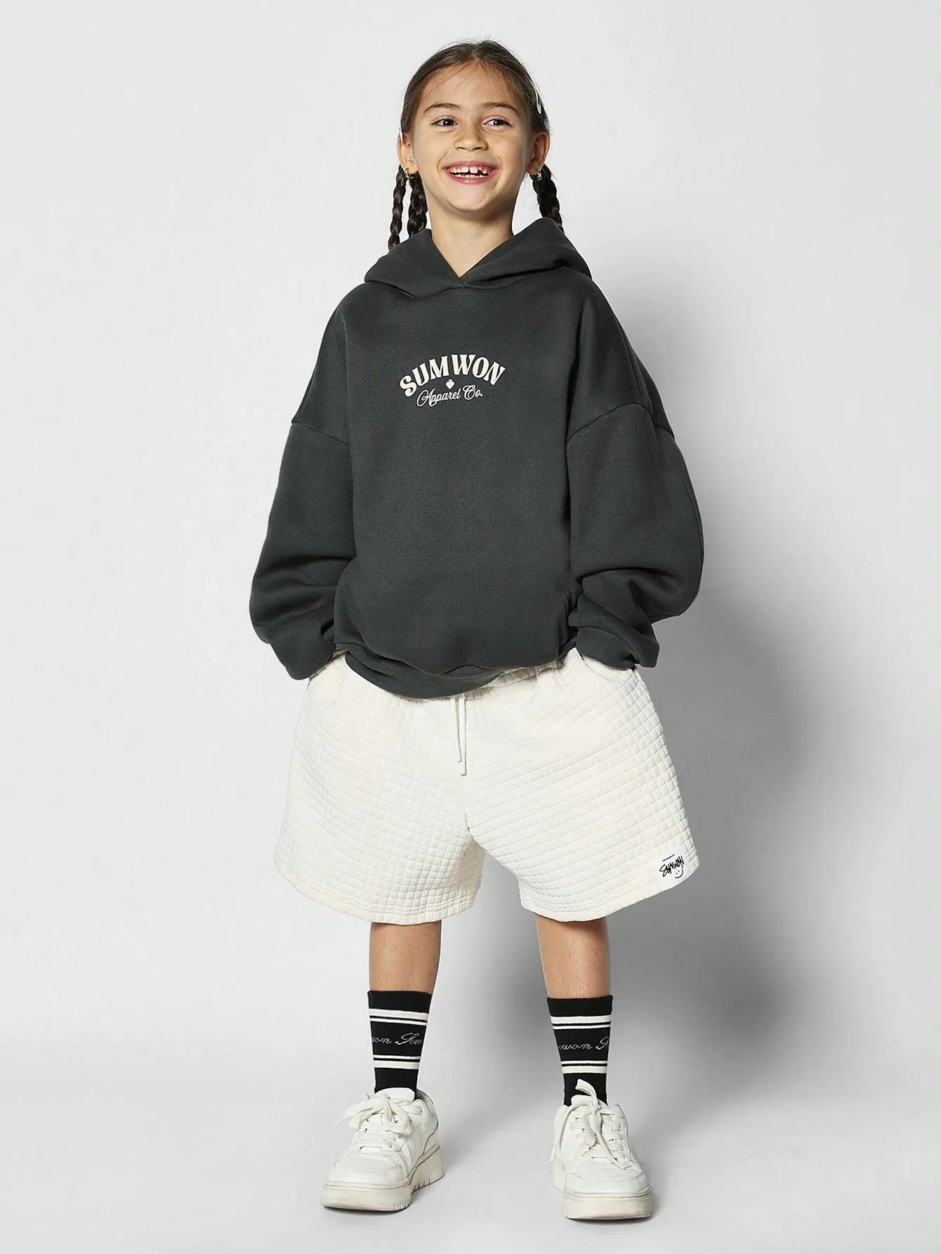 Tween Girls Oversized Overhead Carpenter Hoodie With Front Graphic Print