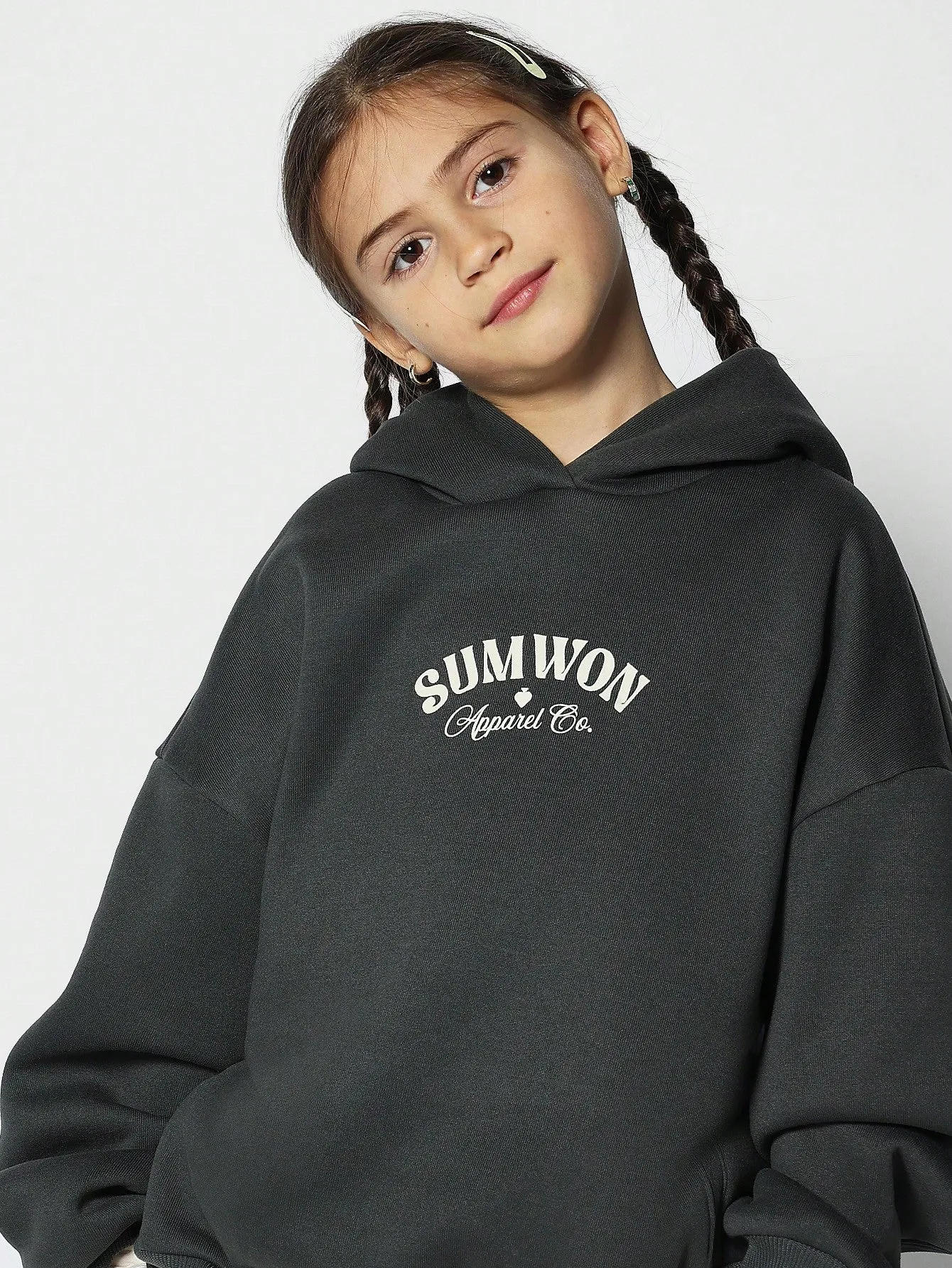 Tween Girls Oversized Overhead Carpenter Hoodie With Front Graphic Print