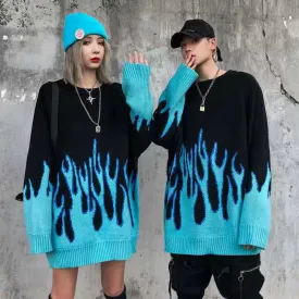 vetement femme Winter Autumn Loose Blue Flame Sweater Women Plus Size purple Female Pullover Womens Sweaters tops Pull
