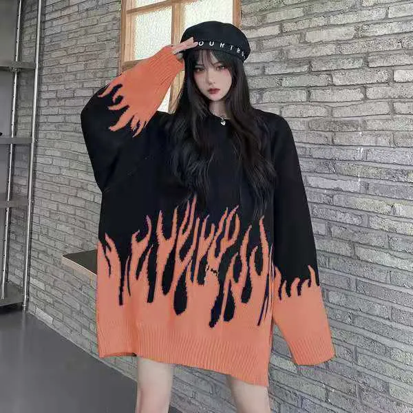 vetement femme Winter Autumn Loose Blue Flame Sweater Women Plus Size purple Female Pullover Womens Sweaters tops Pull