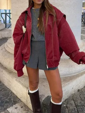 Vintage Contrast Stitch Lapel Long Sleeve Jacket
