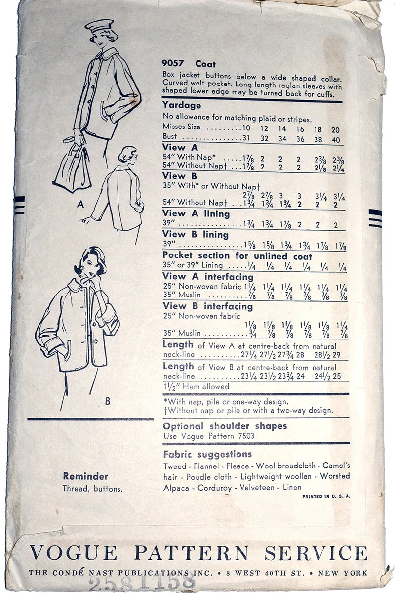 Vogue 9057 Vintage Sewing Pattern 1957 Jackets