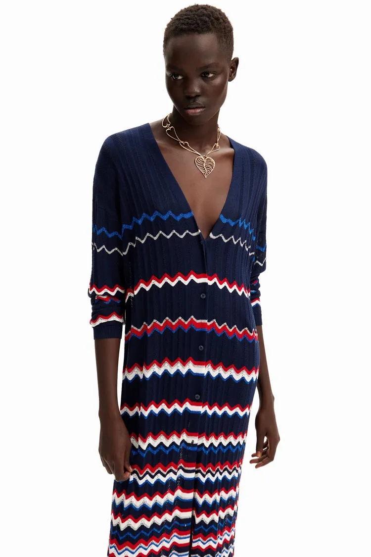 Wave Pleated Long Cardigan
