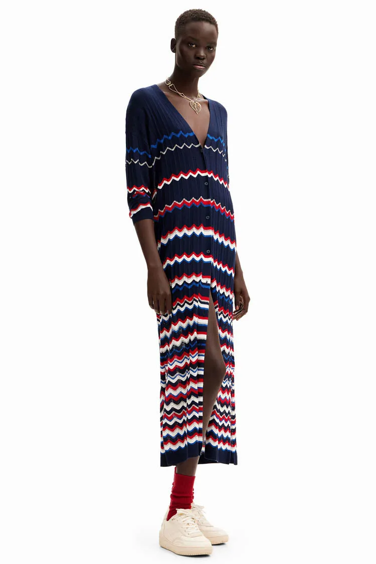 Wave Pleated Long Cardigan