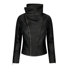 Women's Girls Leather High Collar Jacket