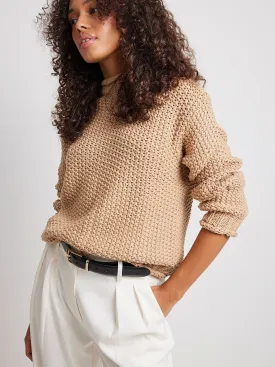 Women's Waffle Knit High Neck Sweaters,Beige