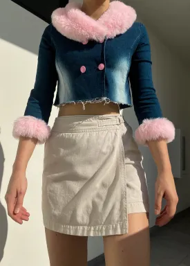 Y2k Denim   Pink Fur Trim Jacket (S)