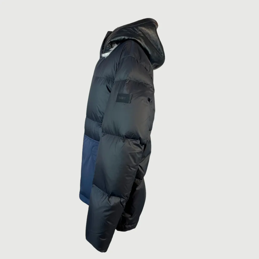 Yves Salomon Mens Leather Hood Doudoune - Ink
