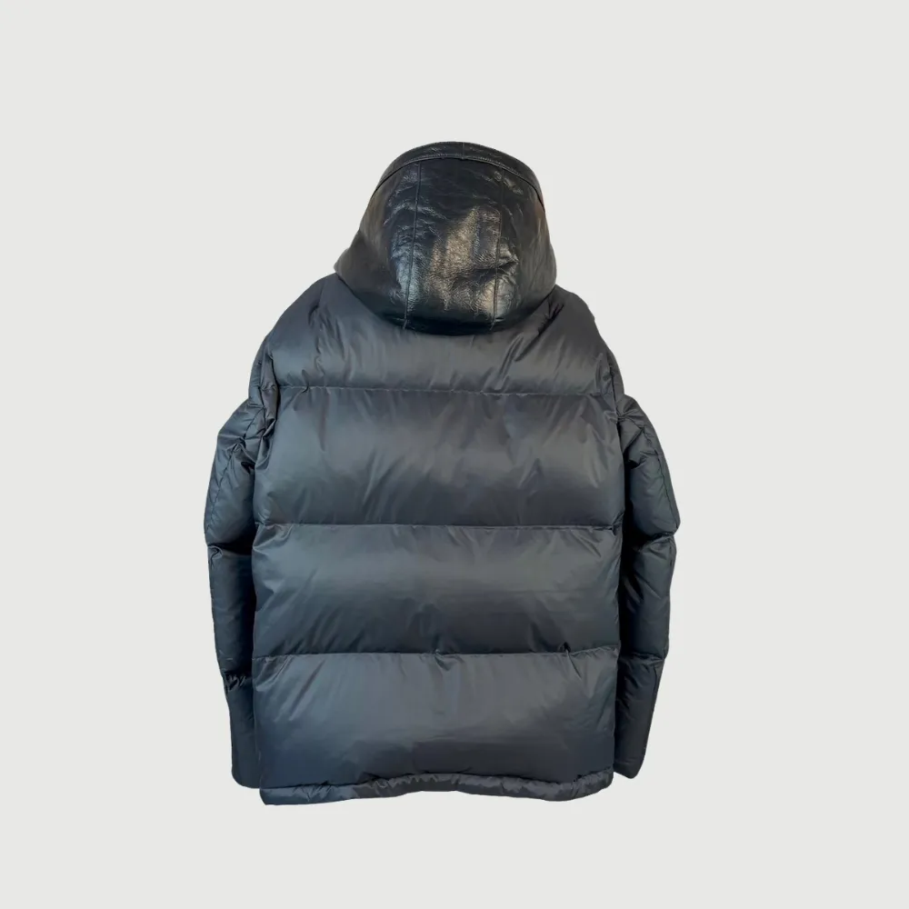 Yves Salomon Mens Leather Hood Doudoune - Ink