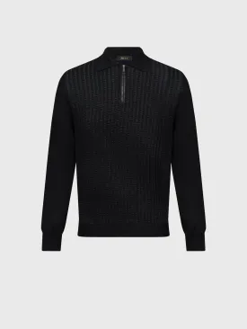 Zipped Knitwear Polo in Cashmere and Silk Black