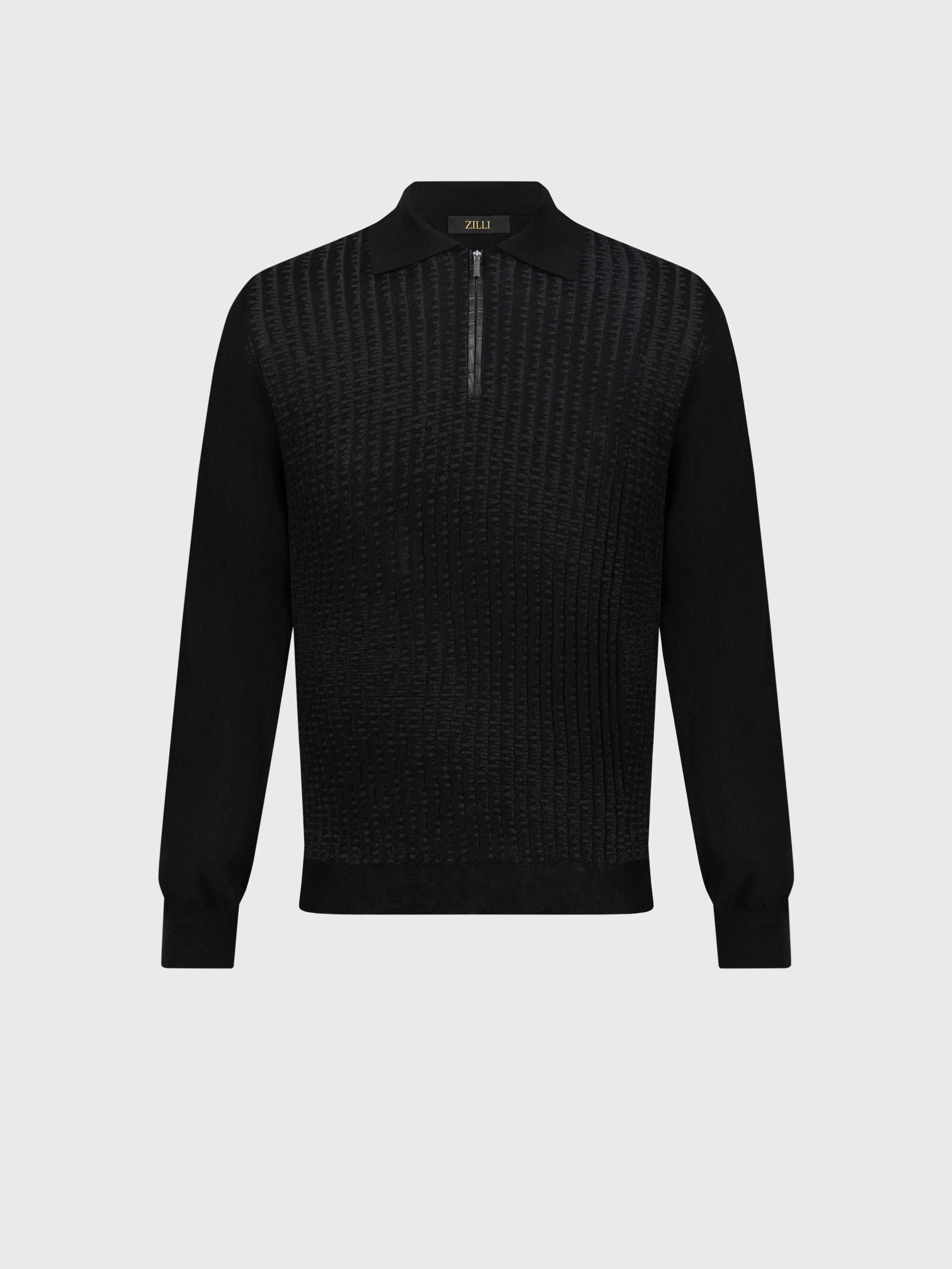 Zipped Knitwear Polo in Cashmere and Silk Black